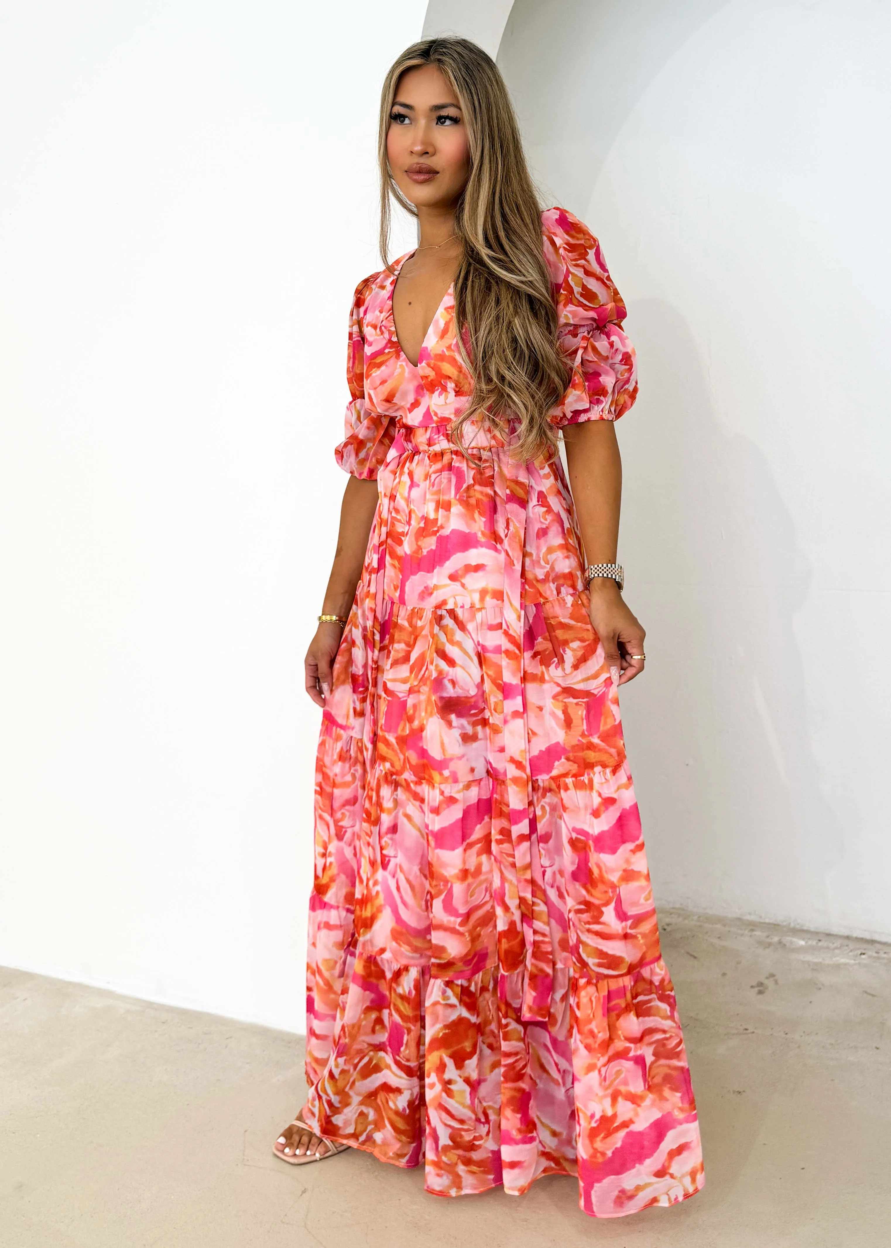 Armella Maxi Dress - Peach Swirl sold by Gingham & Heels product image thumbnail 3