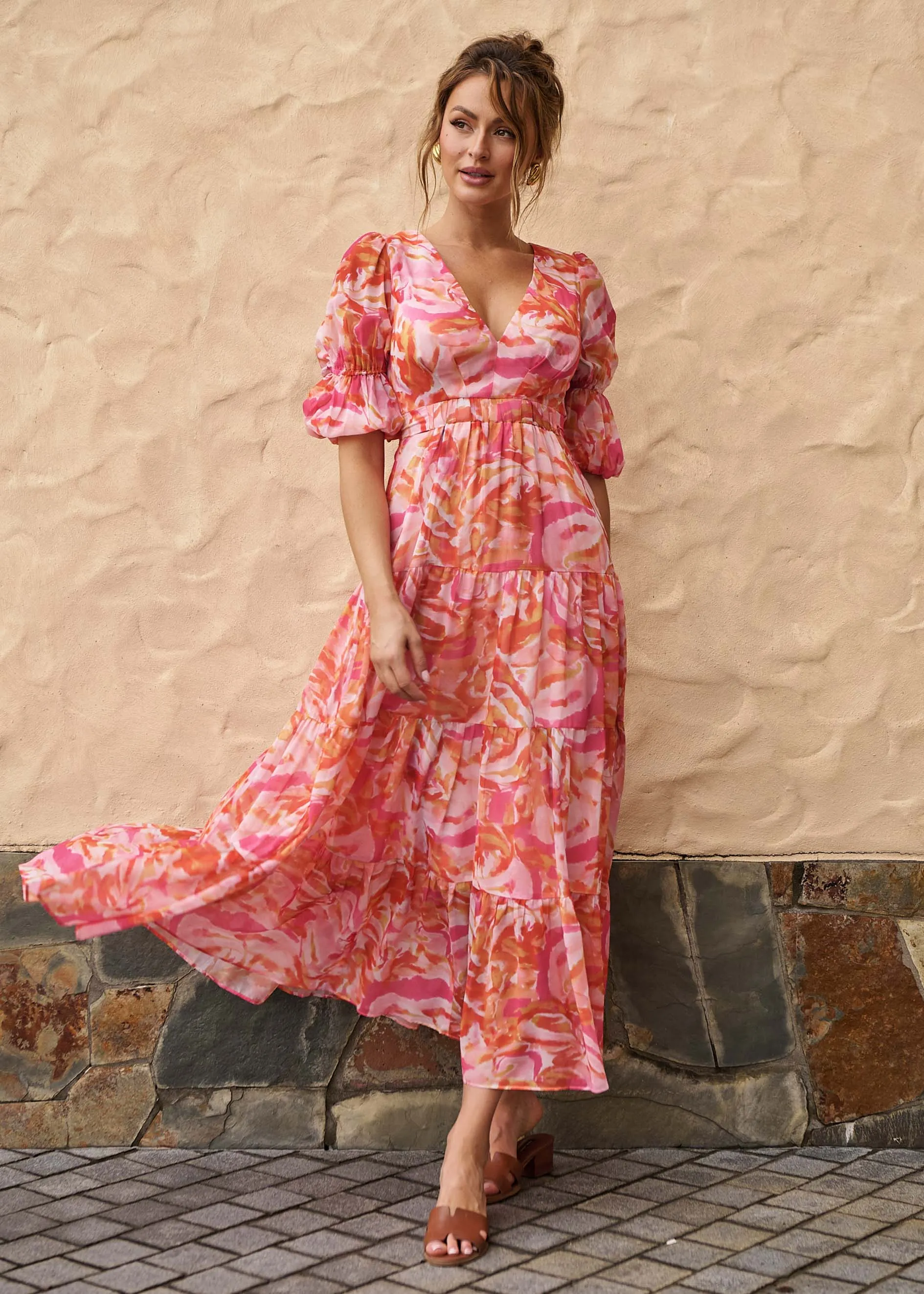 Armella Maxi Dress - Peach Swirl sold by Gingham & Heels product image thumbnail 2