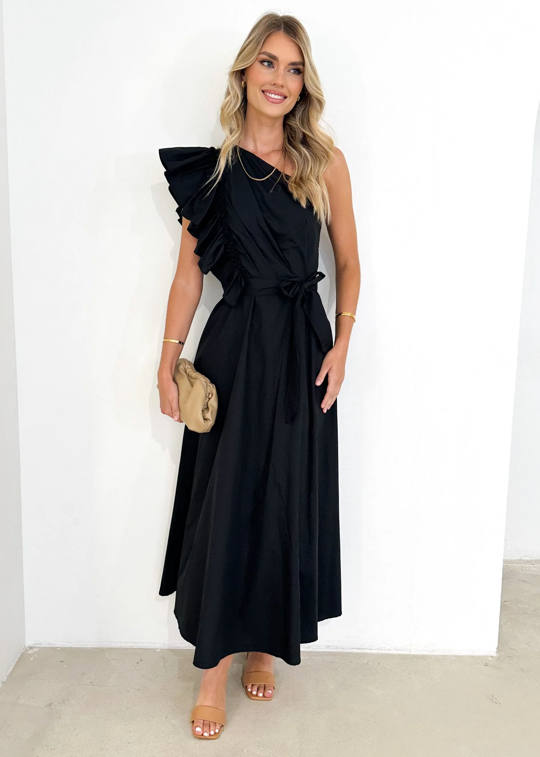 Rowler One Shoulder Midi Dress - Black sold by Gingham & Heels product image thumbnail 3