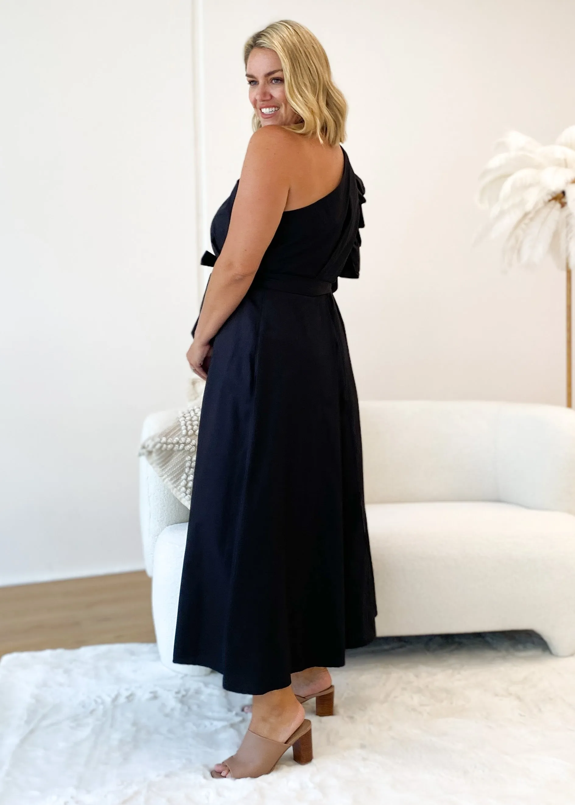 Rowler One Shoulder Midi Dress - Black sold by Gingham & Heels product image thumbnail 5