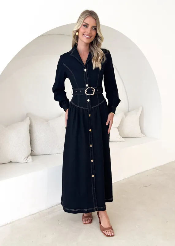 Dazer Denim Maxi Dress - Black sold by Gingham & Heels