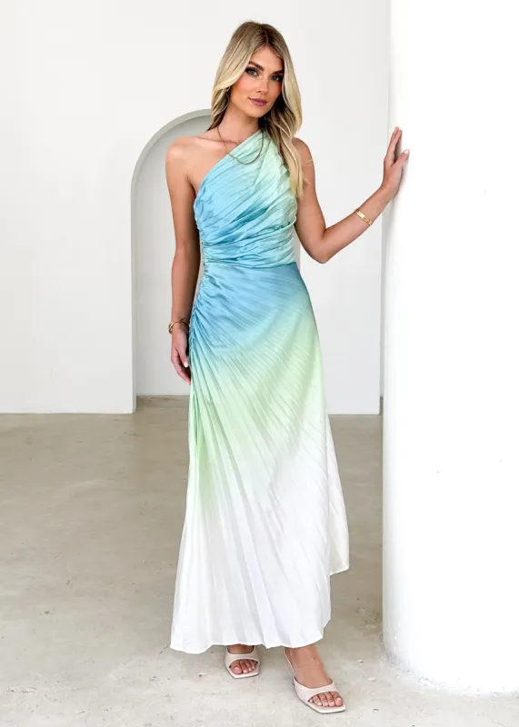 Telle One Shoulder Midi Dress - Green Ombre sold by Gingham & Heels