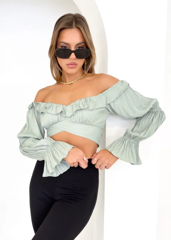 Rexha Off Shoulder Crop - Sage sold by Gingham & Heels