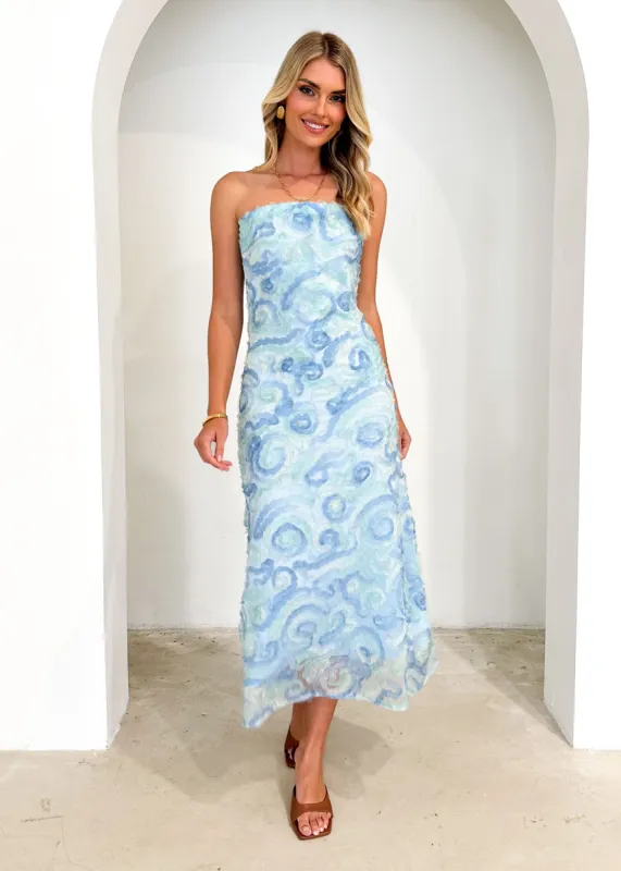 Vander Strapless Midi Dress - Blue sold by Gingham & Heels