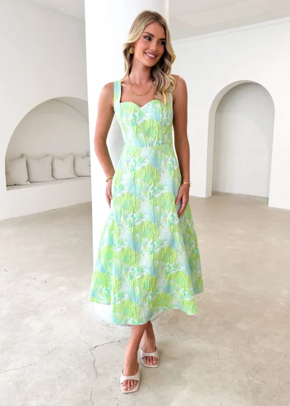 Callahan Midi Dress - Mint Jacquard sold by Gingham & Heels
