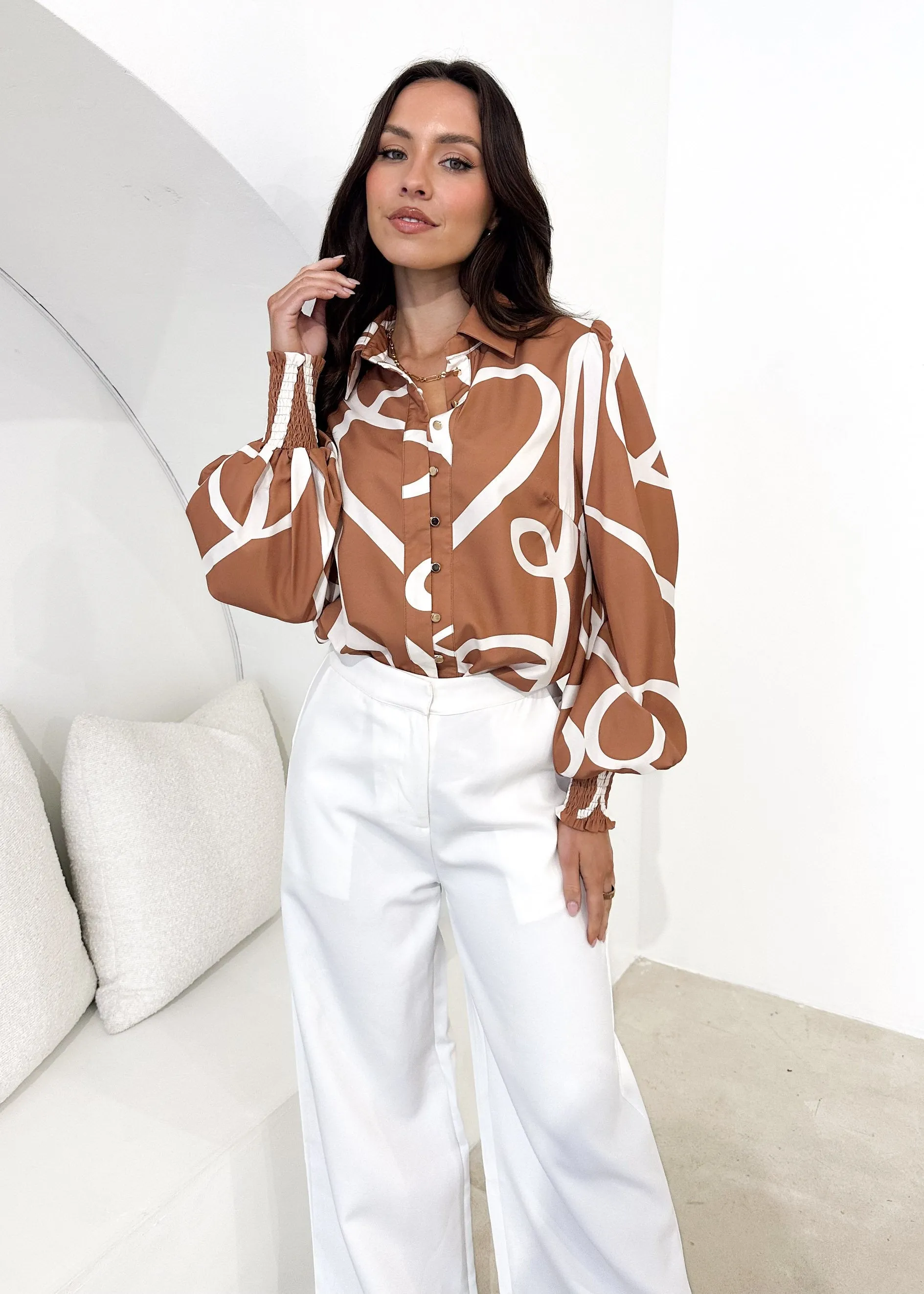 Kaylen Shirt - Caramel Ribbon sold by Gingham & Heels