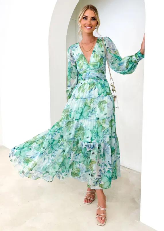Kamellia Maxi Dress - Mint Floral sold by Gingham & Heels