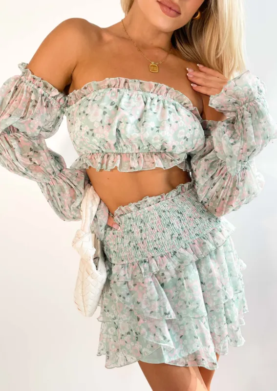 Take a Moment Skirt - Mint Garden sold by Gingham & Heels