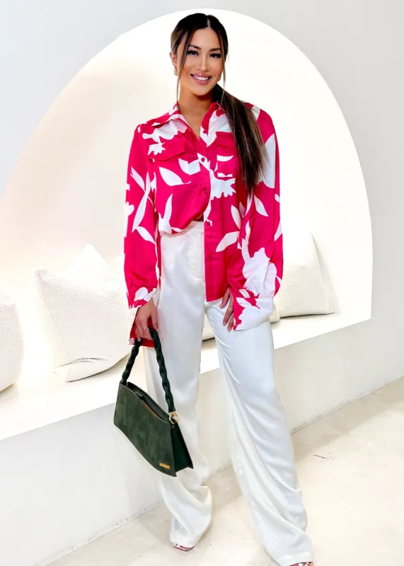 Jarron Shirt - Pink Leaf sold by Gingham & Heels