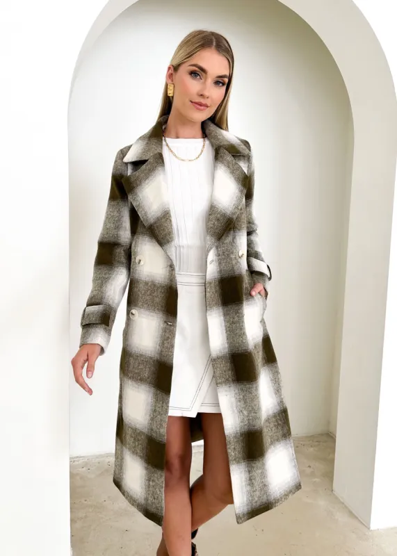 Laterro Coat - Olive Check sold by Gingham & Heels