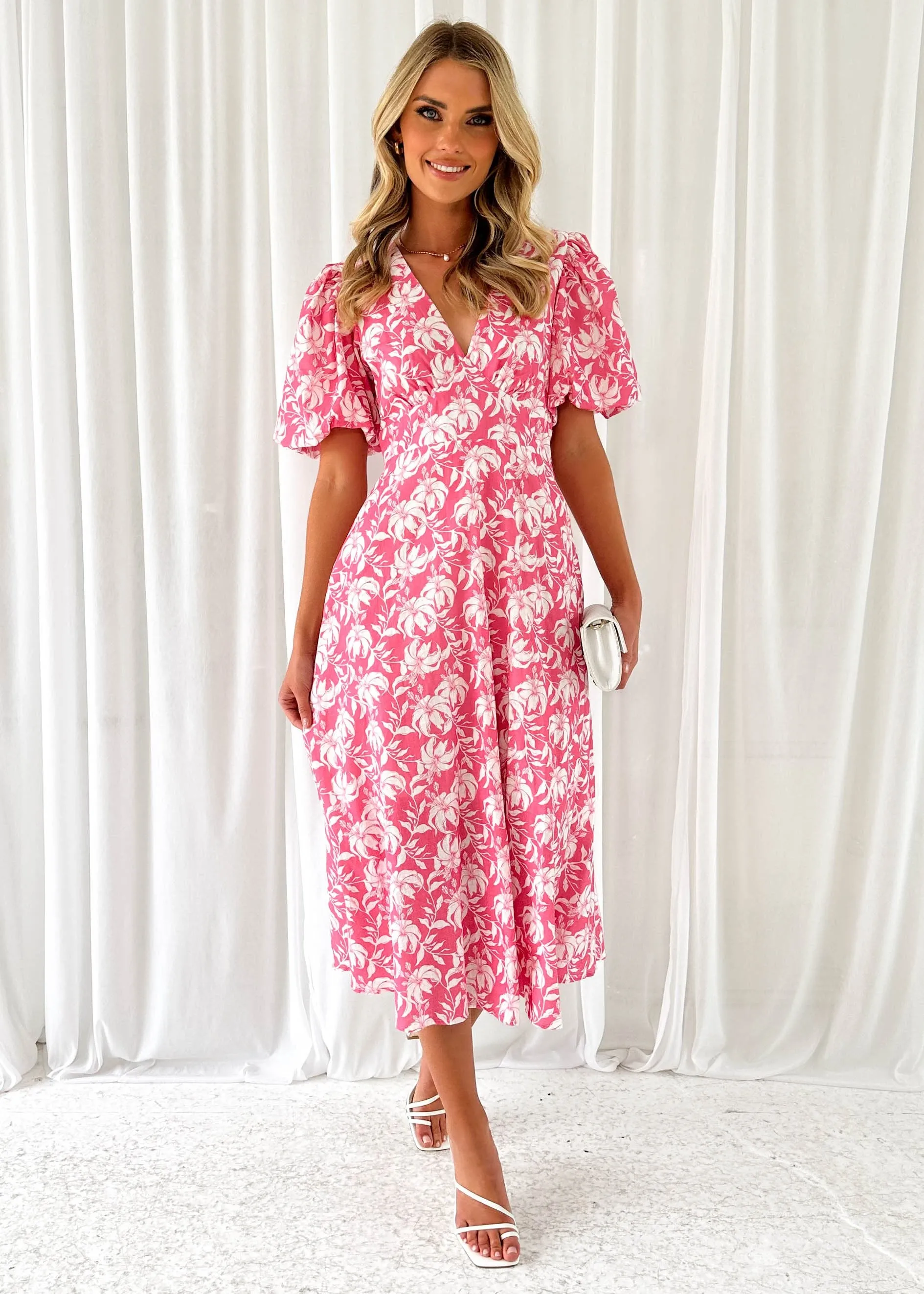 Paver Midi Dress - Pink Floral sold by Gingham & Heels