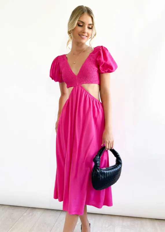 Lee Cut-Out Midi Dress - Hot Pink sold by Gingham & Heels