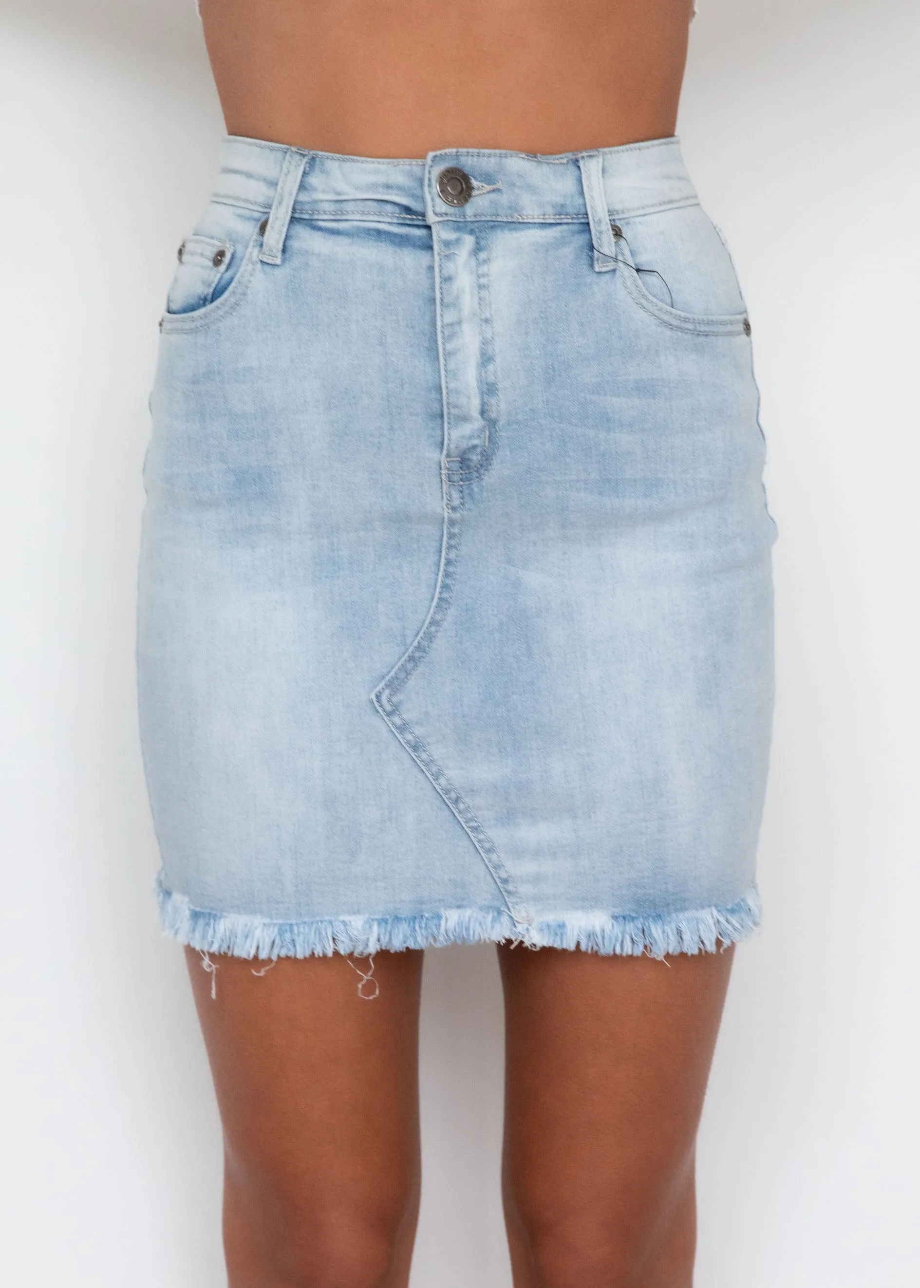 Bad Habits Denim Skirt - Light Blue sold by Gingham & Heels product image thumbnail 2