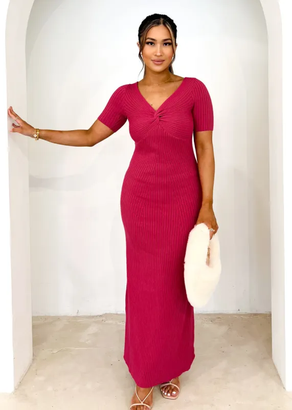 Jayden Knit Midi Dress - Berry sold by Gingham & Heels