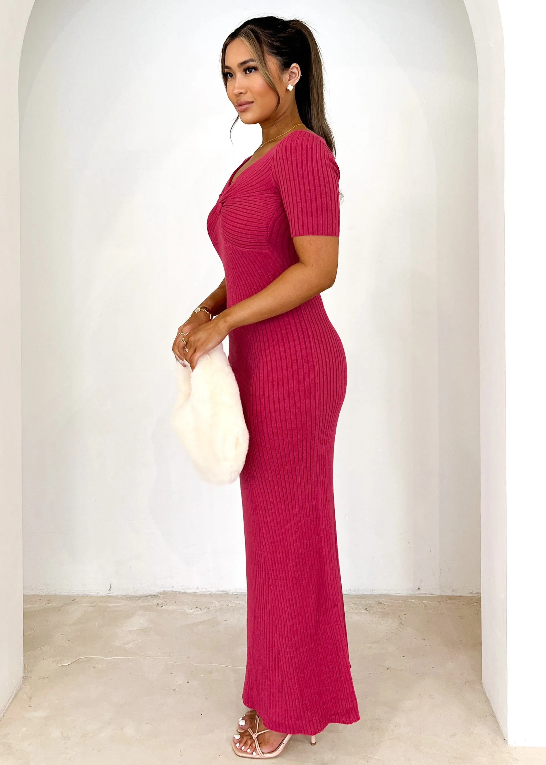 Jayden Knit Midi Dress - Berry sold by Gingham & Heels product image thumbnail 2