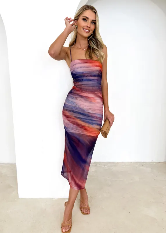 Mistabell Mesh Midi Dress - Plum Tie Dye sold by Gingham & Heels