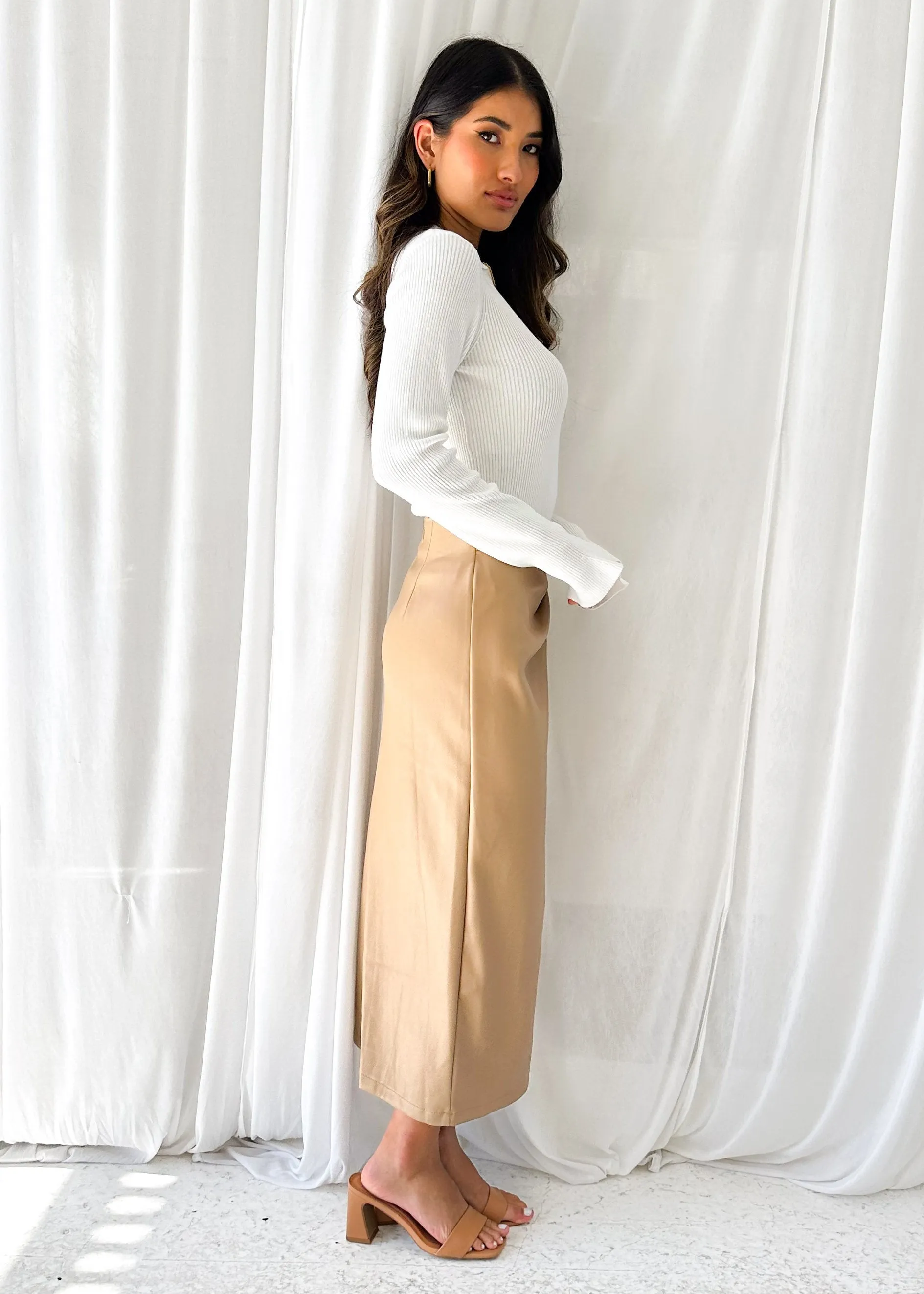 Monet PU Midi Skirt - Camel sold by Gingham & Heels product image thumbnail 4
