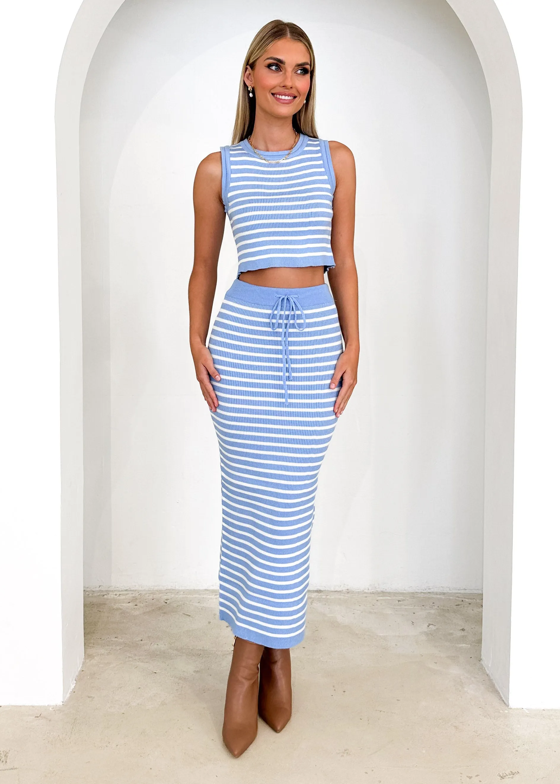 Astrid Knit Crop - Blue Stripe sold by Gingham & Heels product image thumbnail 5