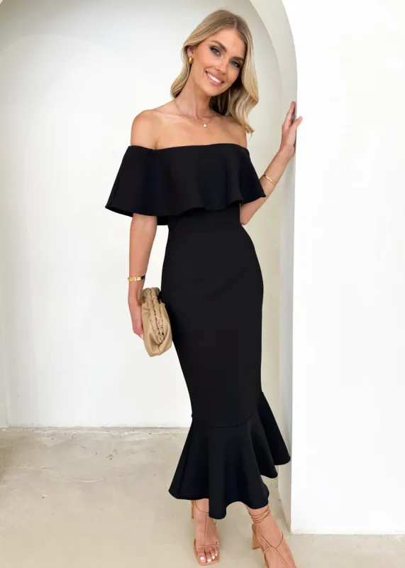 Linnto Off Shoulder Midi Dress - Black sold by Gingham & Heels