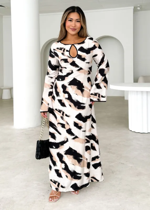 Krombae Maxi Dress - Beige Abstract sold by Gingham & Heels