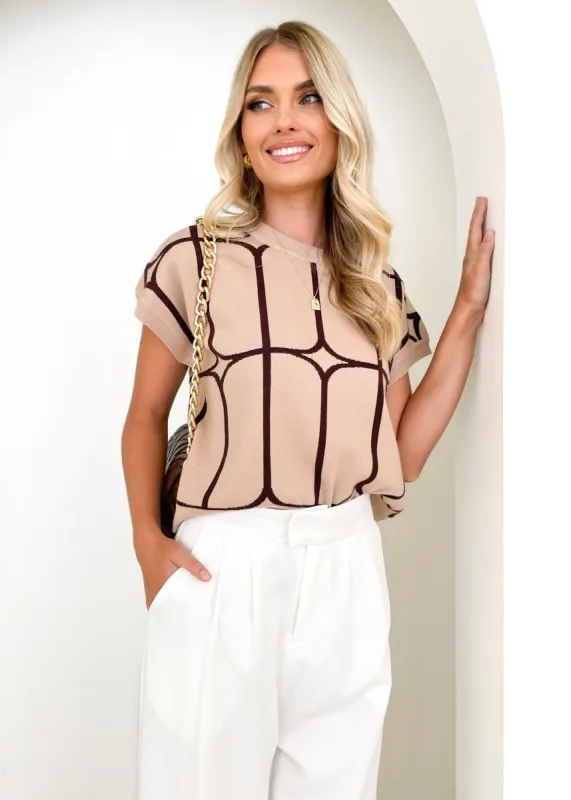 Xavor Knit Top - Beige Geo sold by Gingham & Heels