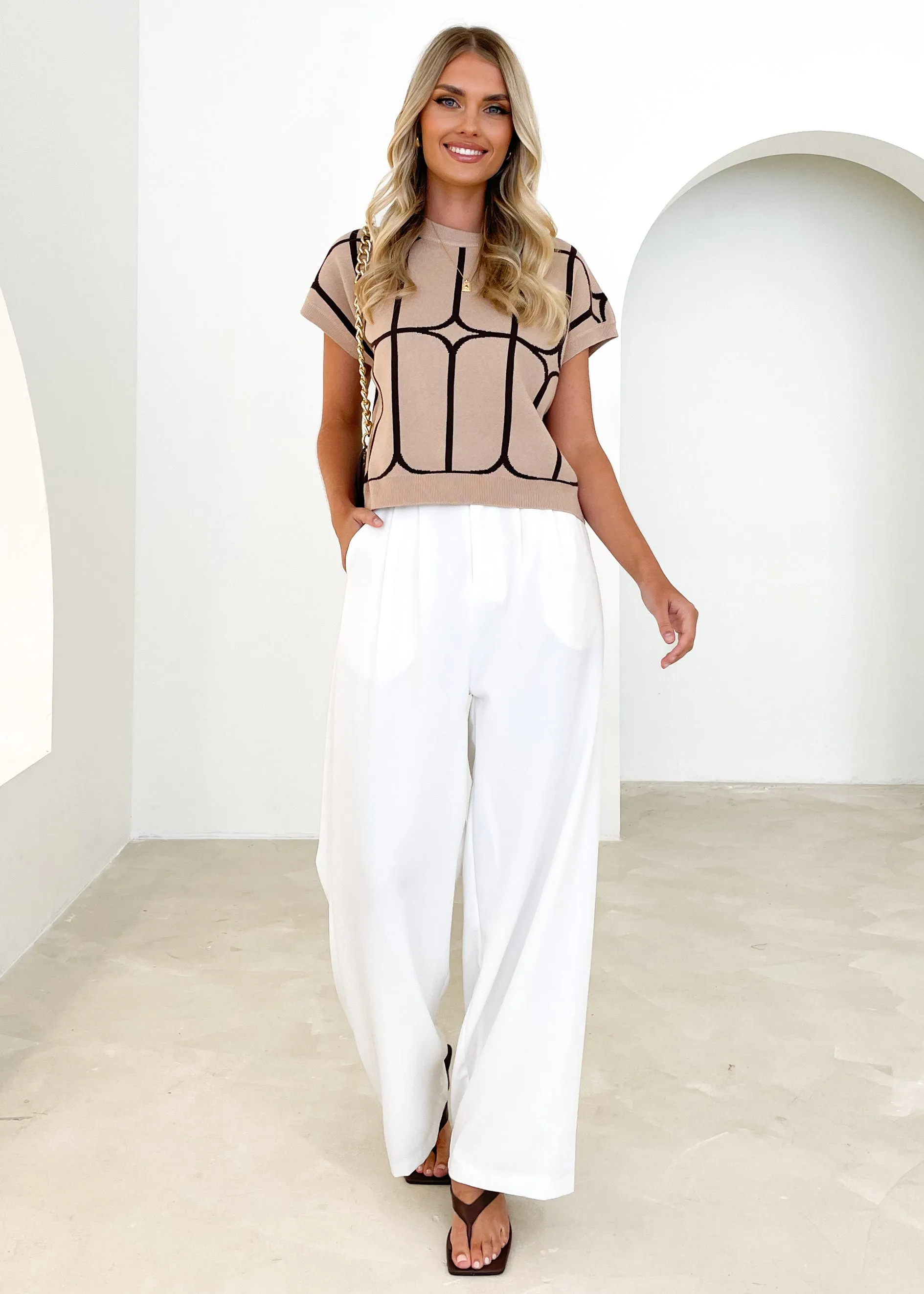 Xavor Knit Top - Beige Geo sold by Gingham & Heels product image thumbnail 5