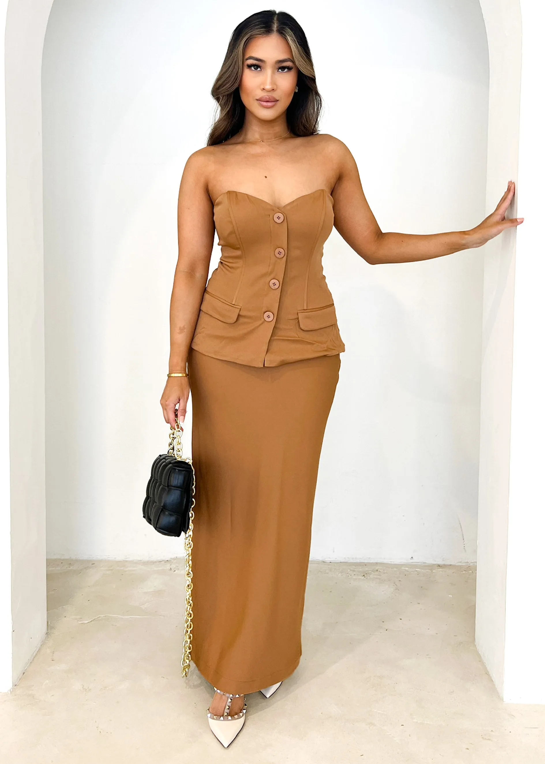 Tarna Strapless Top - Tan sold by Gingham & Heels product image thumbnail 2