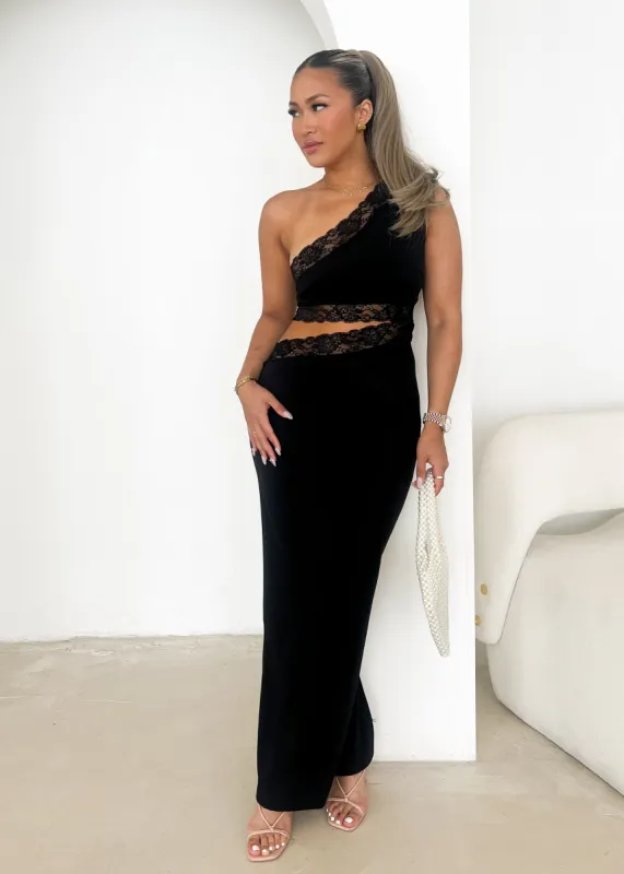 Lissario One Shoulder Midi Dress - Black sold by Gingham & Heels