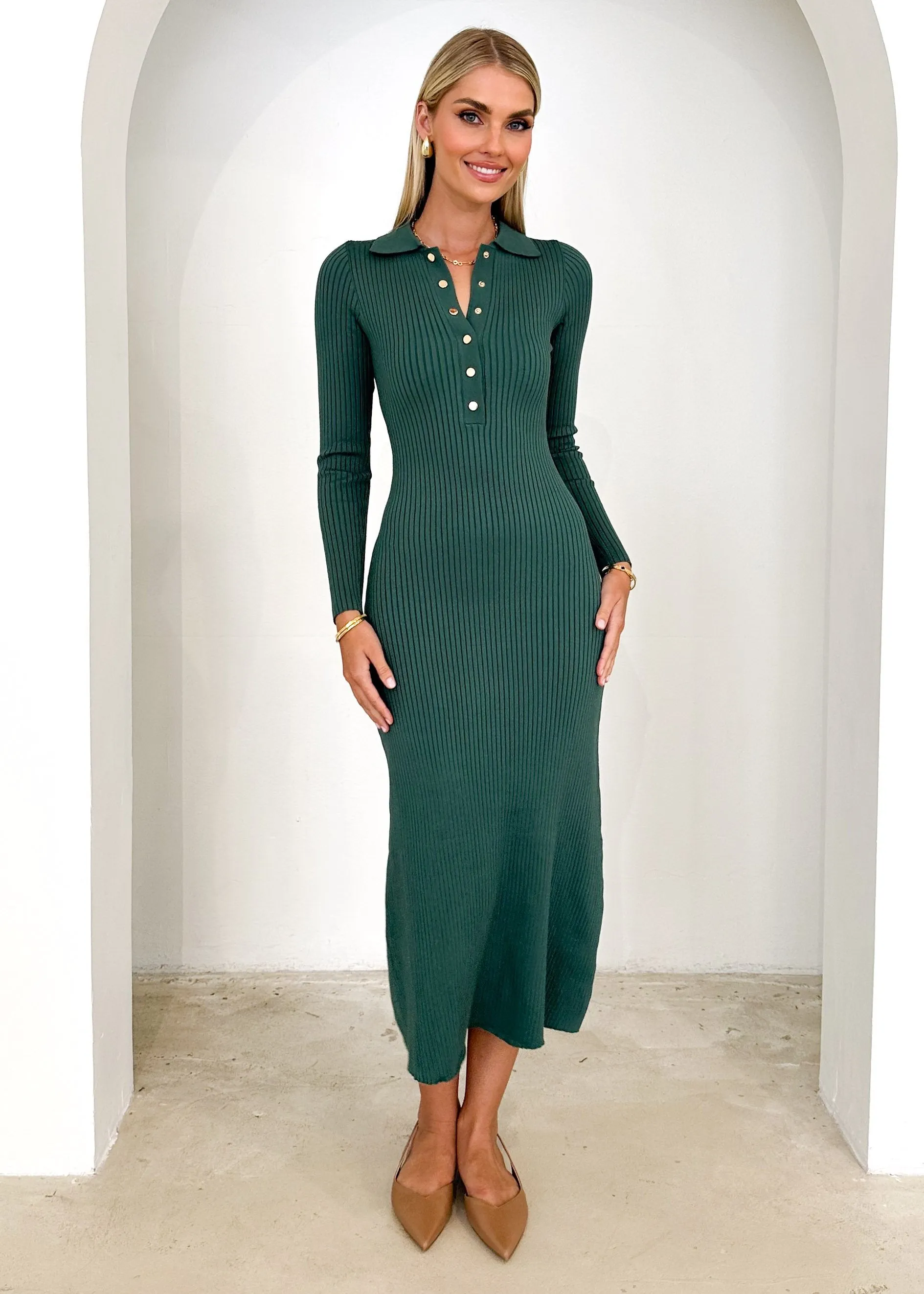 Helen Knit Maxi Dress - Emerald sold by Gingham & Heels