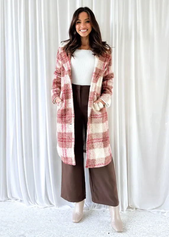 Charlee Coat - Magenta Check sold by Gingham & Heels