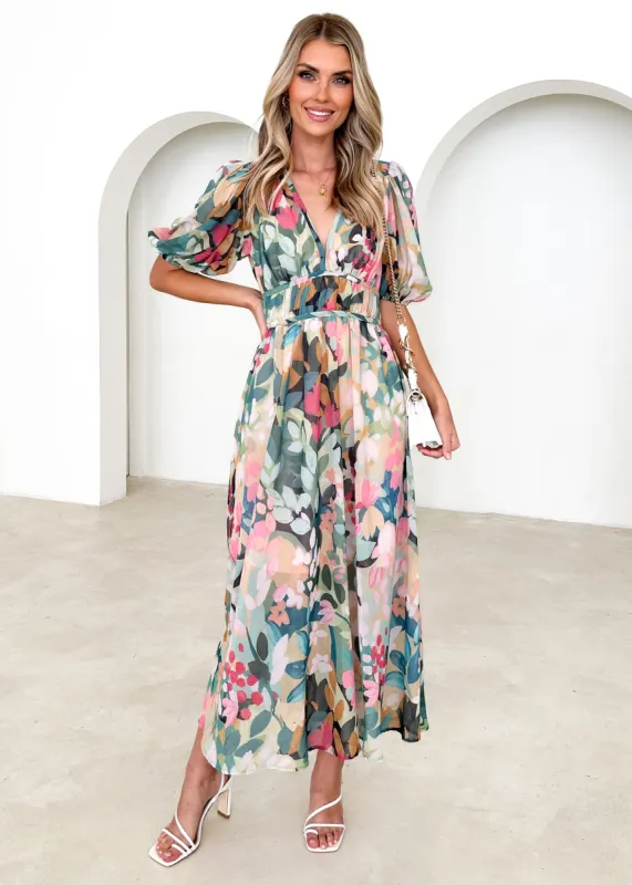 Zanette Midi Dress - Teal Floral sold by Gingham & Heels