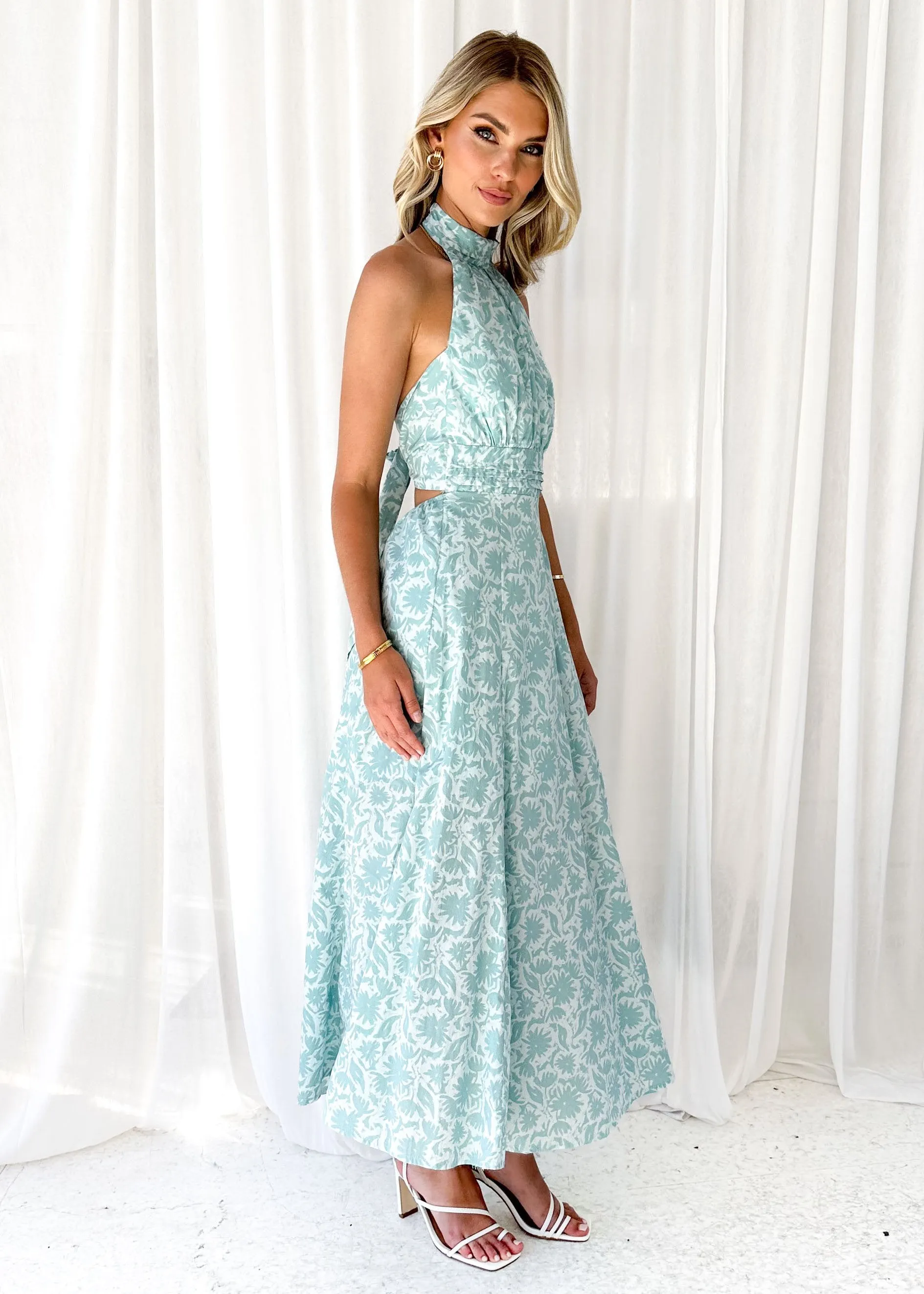 Laylo Halter Maxi Dress - Blue Floral sold by Gingham & Heels product image thumbnail 4