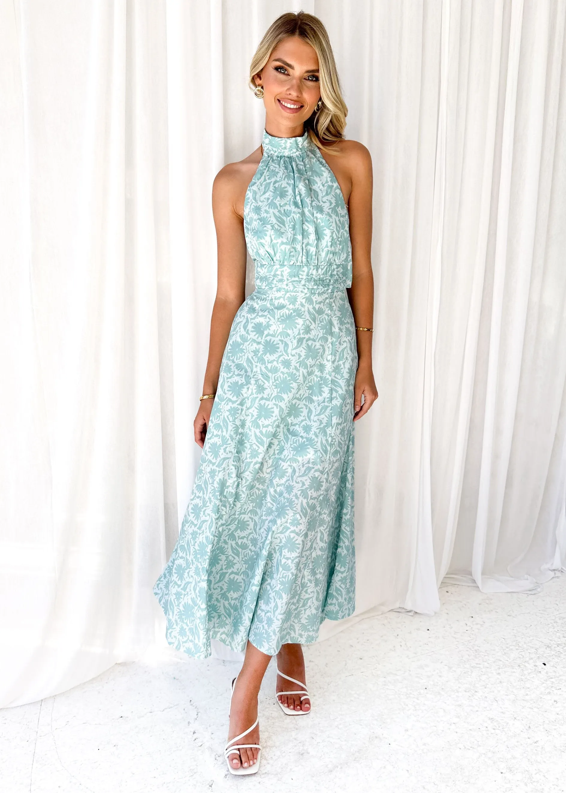 Laylo Halter Maxi Dress - Blue Floral sold by Gingham & Heels product image thumbnail 3