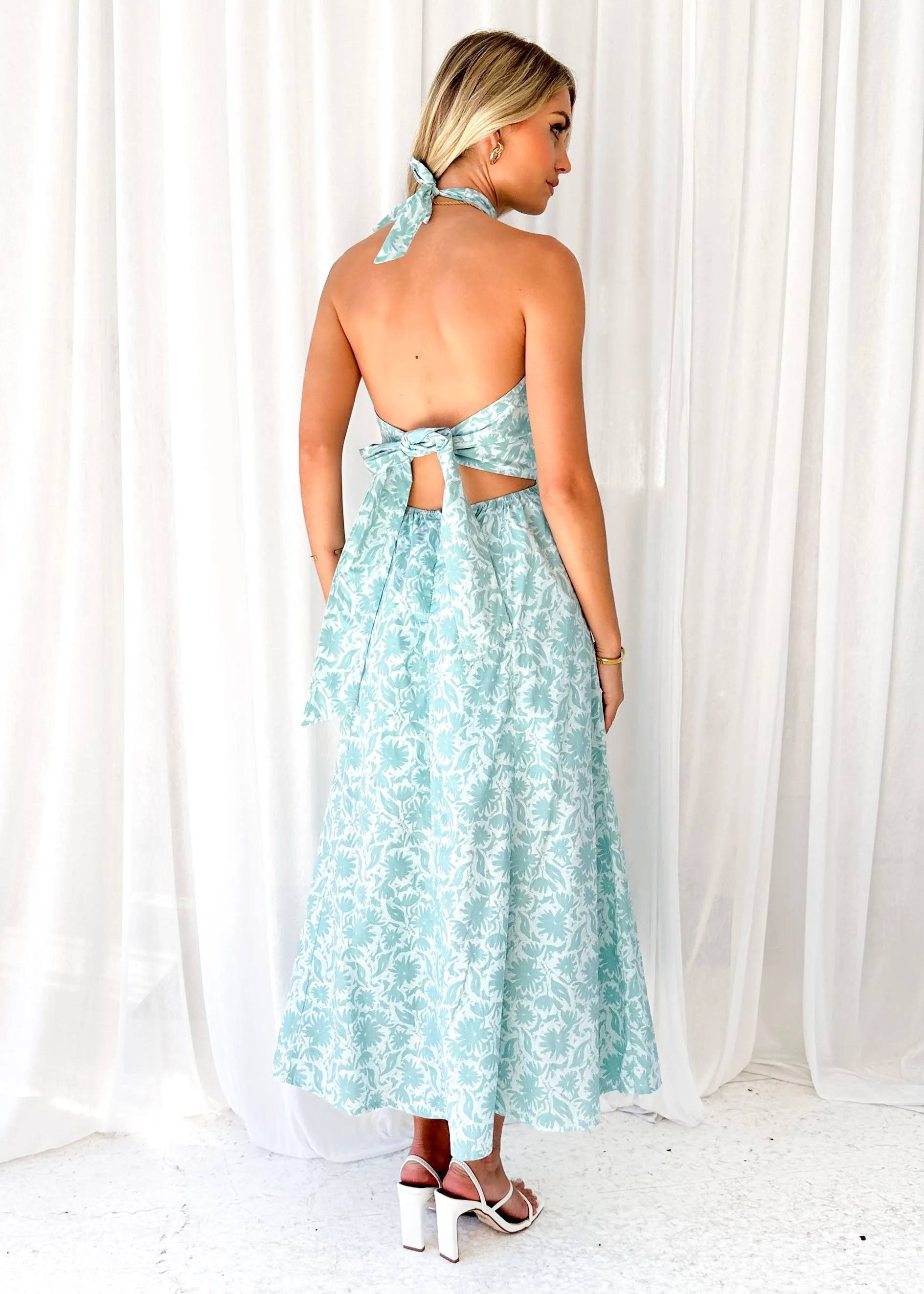 Laylo Halter Maxi Dress - Blue Floral sold by Gingham & Heels product image thumbnail 5