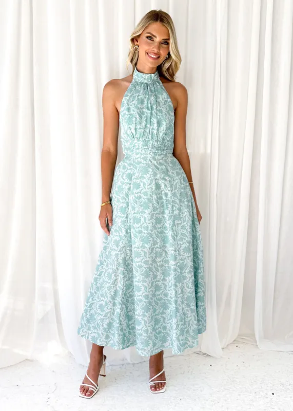 Laylo Halter Maxi Dress - Blue Floral sold by Gingham & Heels