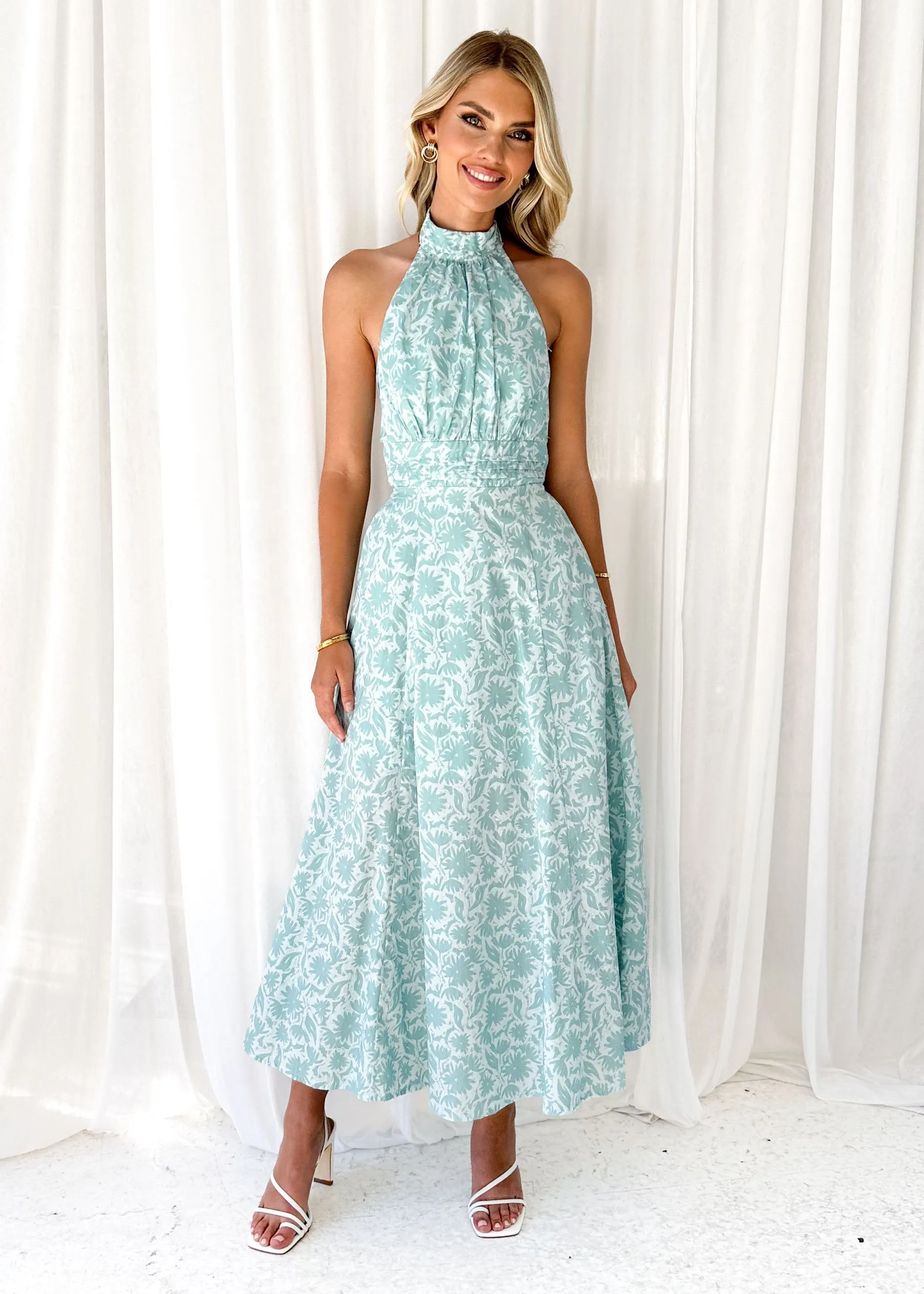 Laylo Halter Maxi Dress - Blue Floral sold by Gingham & Heels