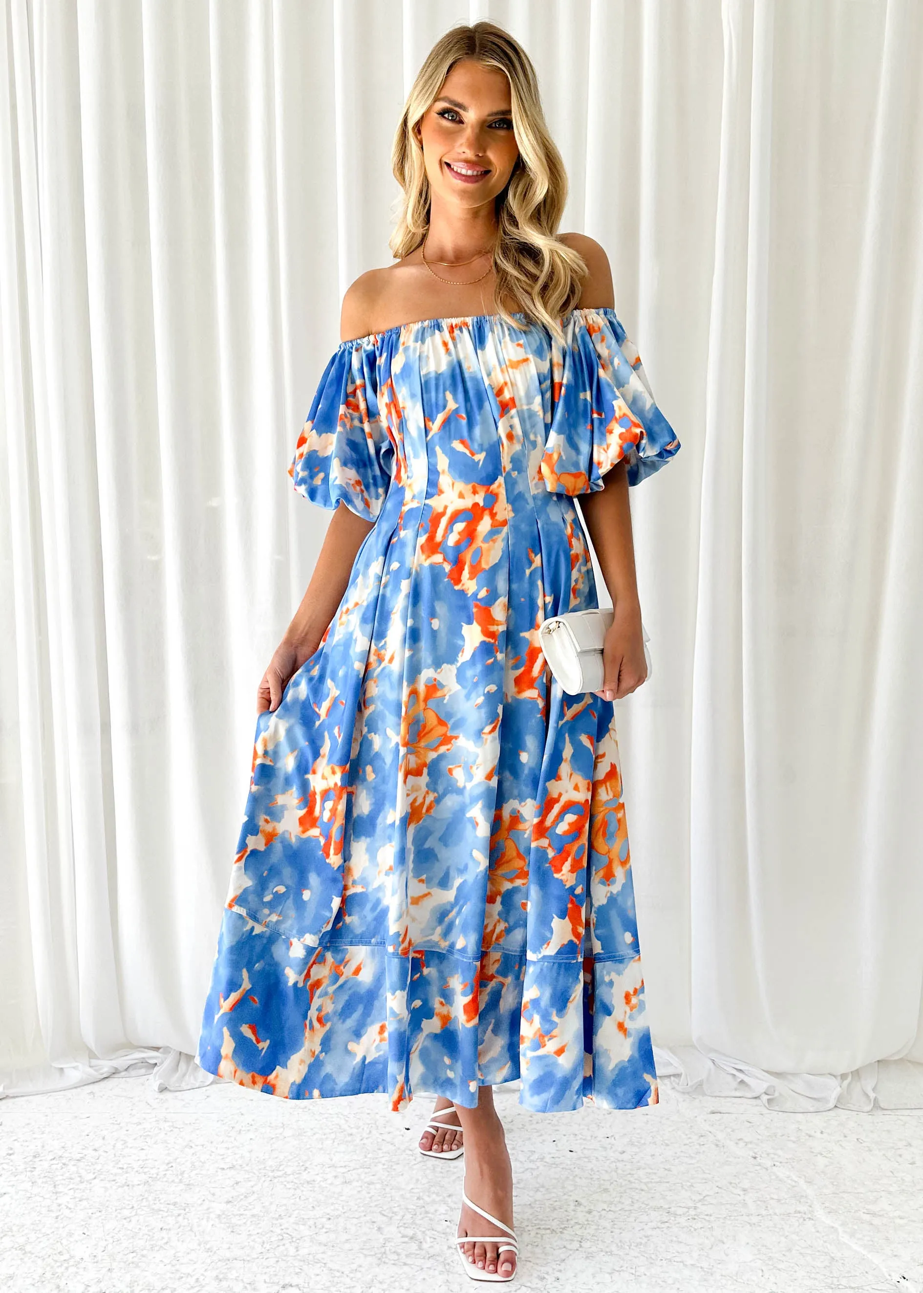 Sabine Midi Dress - Blue Watercolour sold by Gingham & Heels