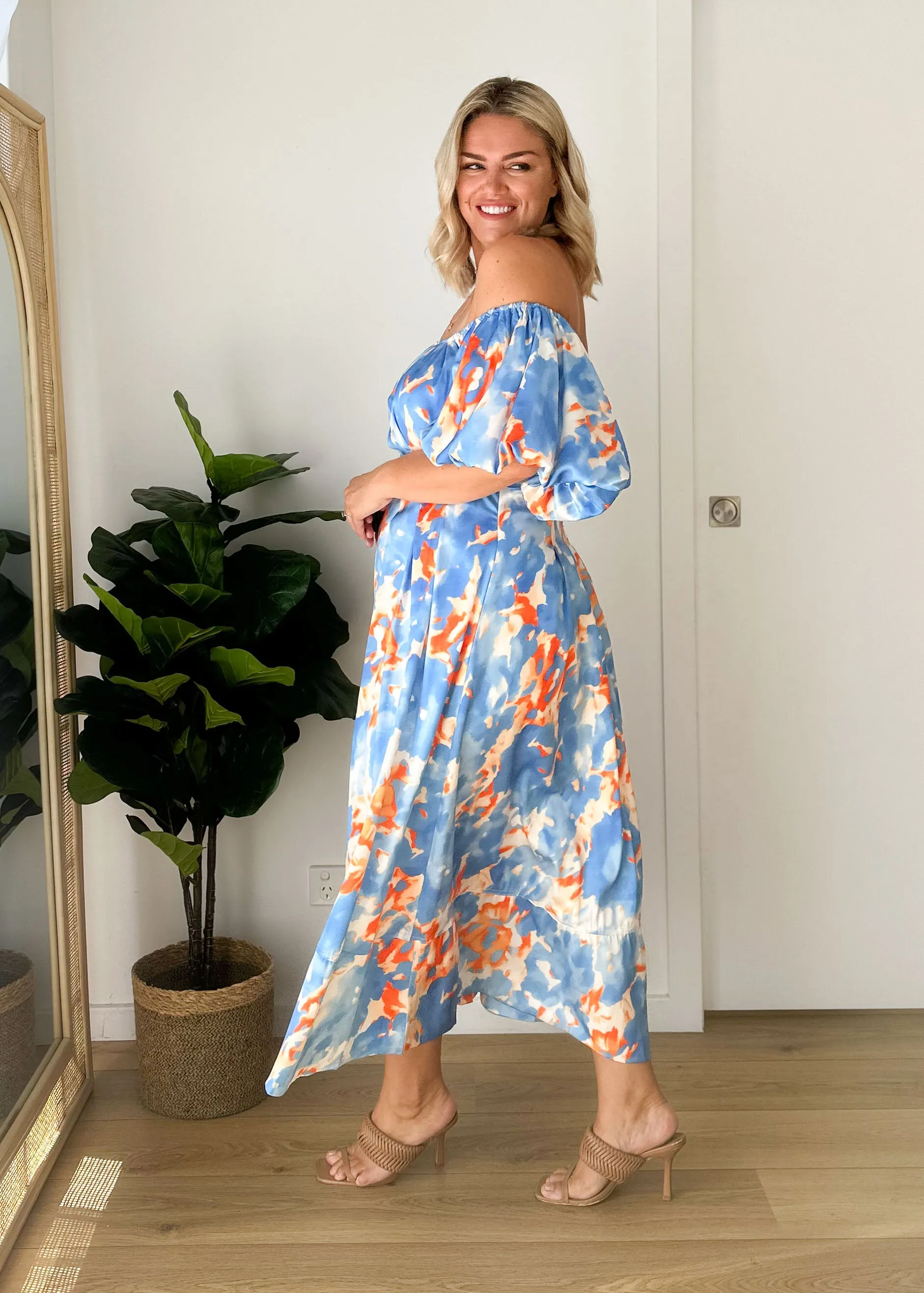 Sabine Midi Dress - Blue Watercolour sold by Gingham & Heels product image thumbnail 5