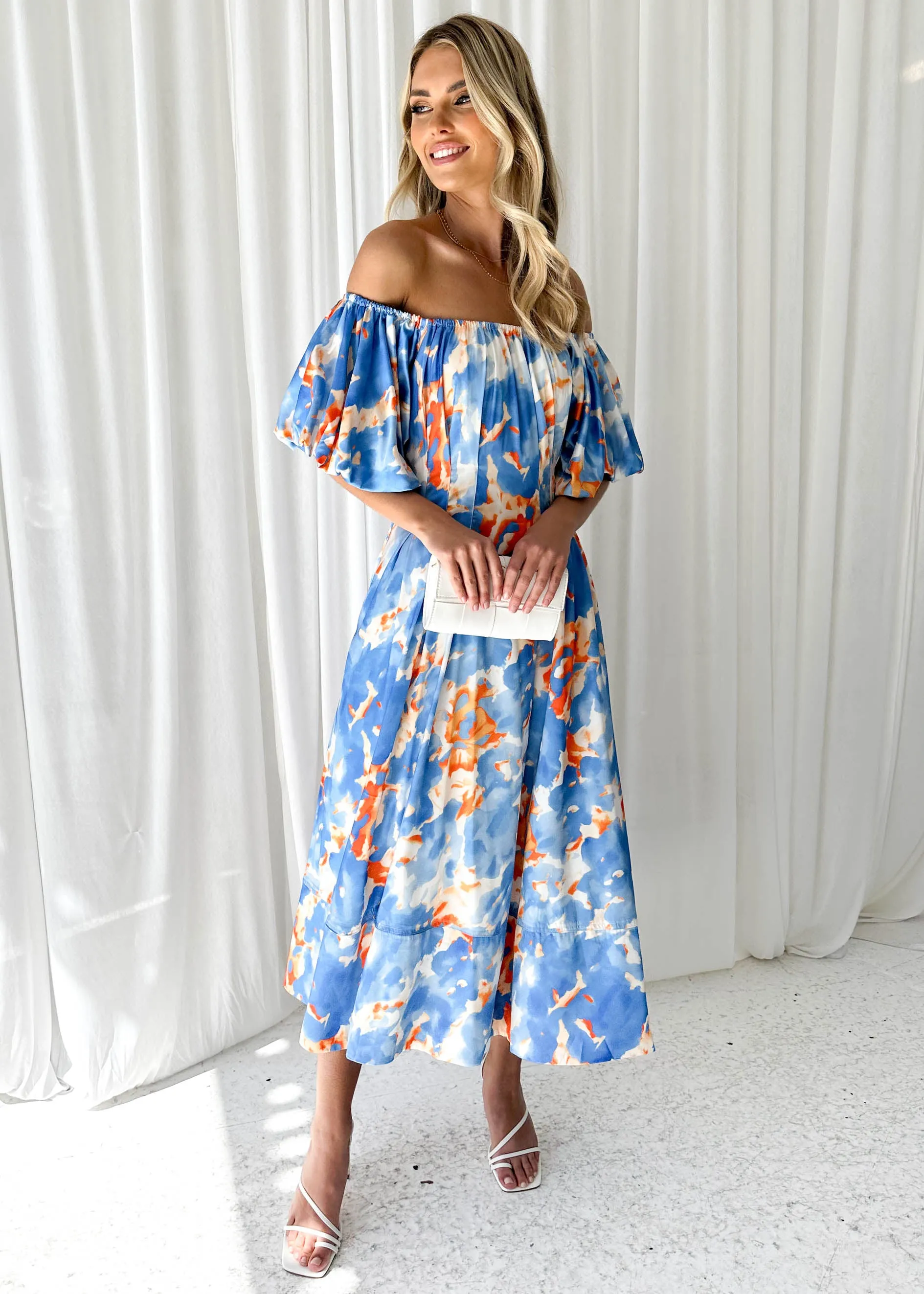 Sabine Midi Dress - Blue Watercolour sold by Gingham & Heels product image thumbnail 4