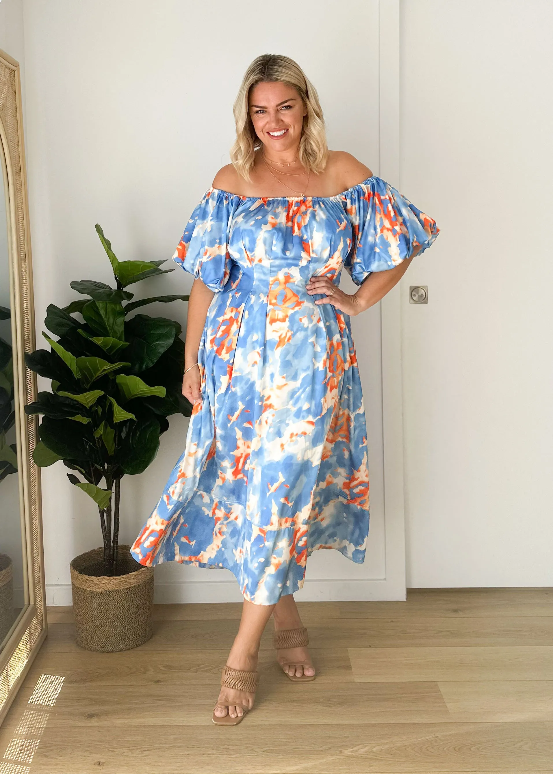 Sabine Midi Dress - Blue Watercolour sold by Gingham & Heels product image thumbnail 2