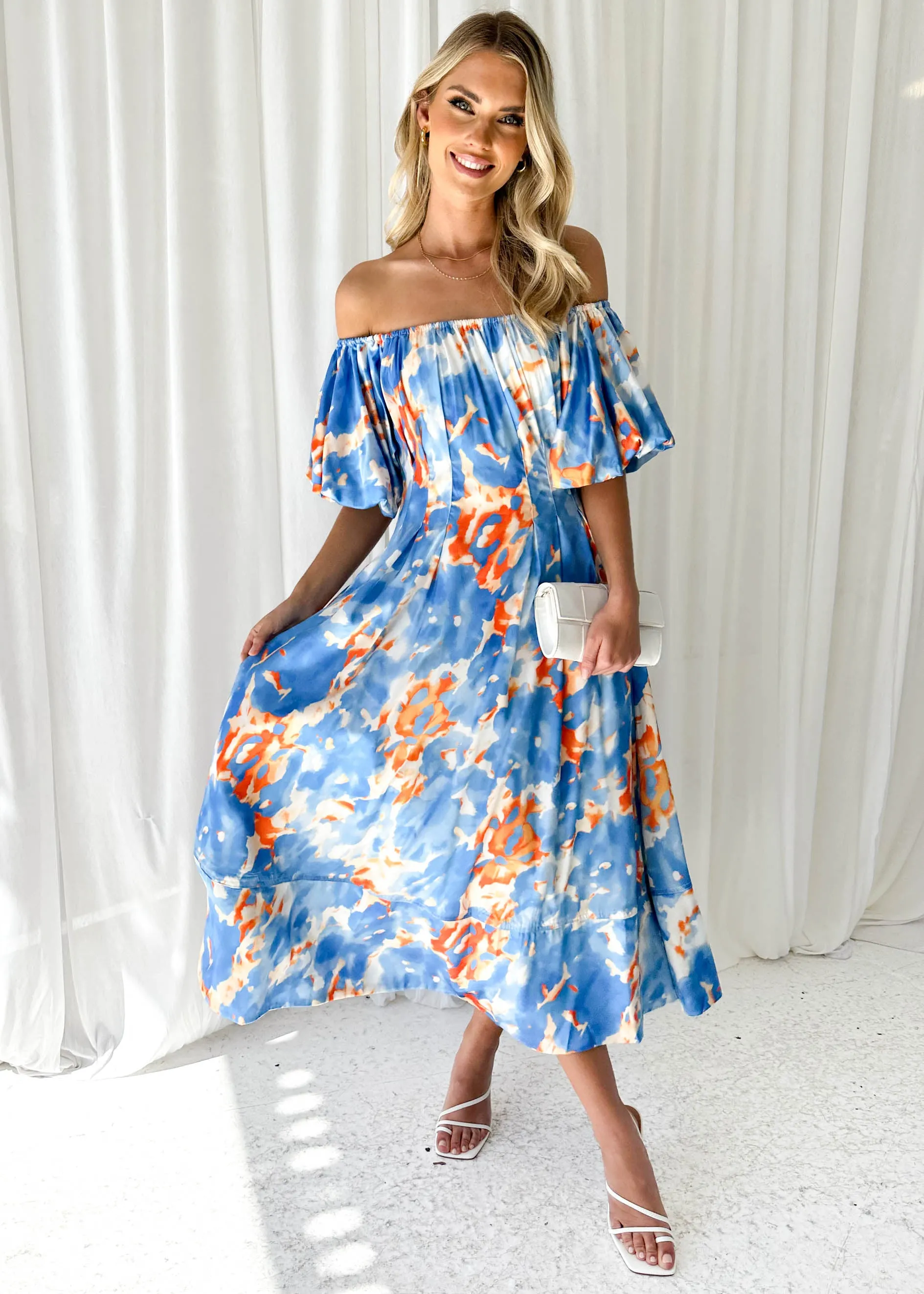 Sabine Midi Dress - Blue Watercolour sold by Gingham & Heels product image thumbnail 3