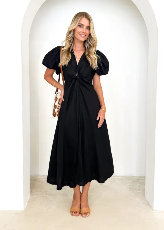 Nouve Linen Midi Dress - Black sold by Gingham & Heels