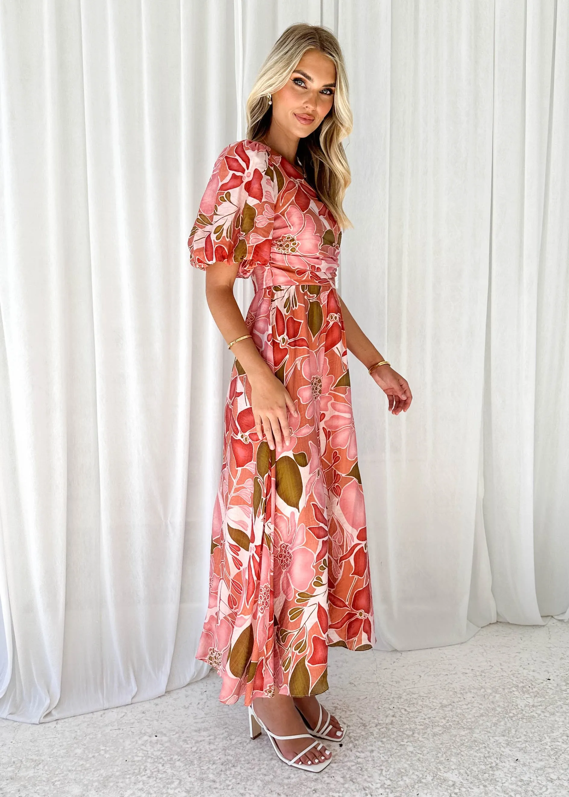 Kelsey One Shoulder Midi Dress - Pink Floral sold by Gingham & Heels product image thumbnail 5