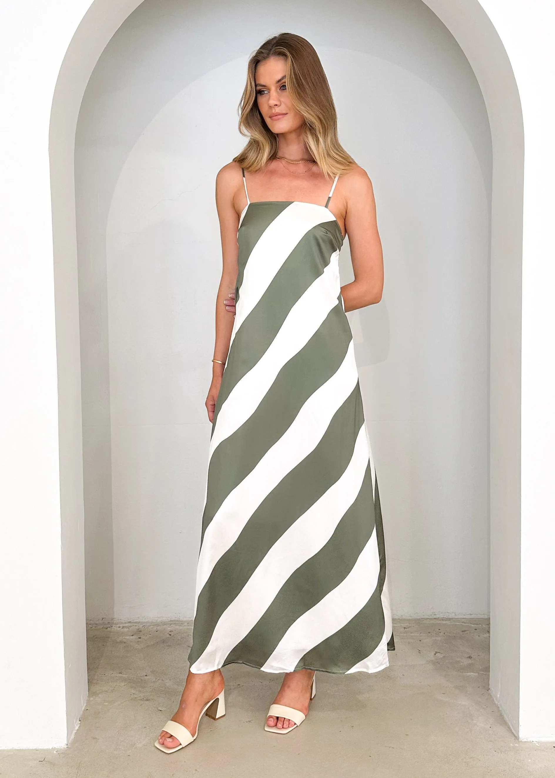 Kaela Maxi Dress - Khaki Stripe sold by Gingham & Heels product image thumbnail 4