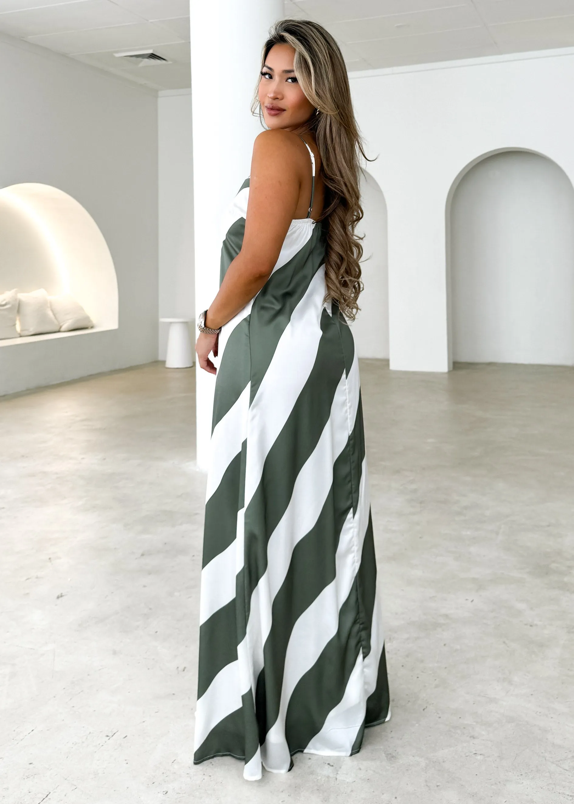 Kaela Maxi Dress - Khaki Stripe sold by Gingham & Heels product image thumbnail 2