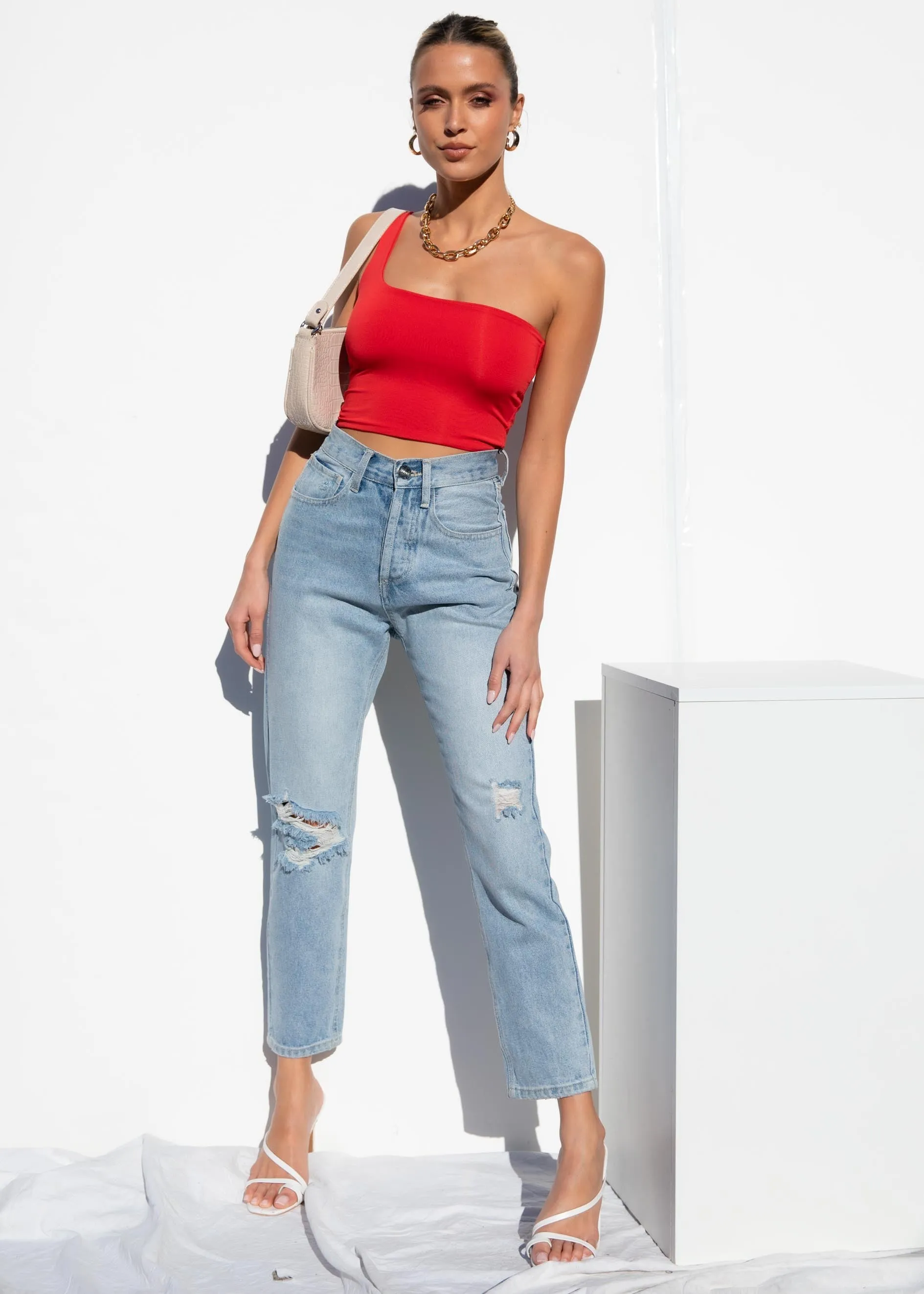 Lina One Shoulder Top - Red sold by Gingham & Heels product image thumbnail 4