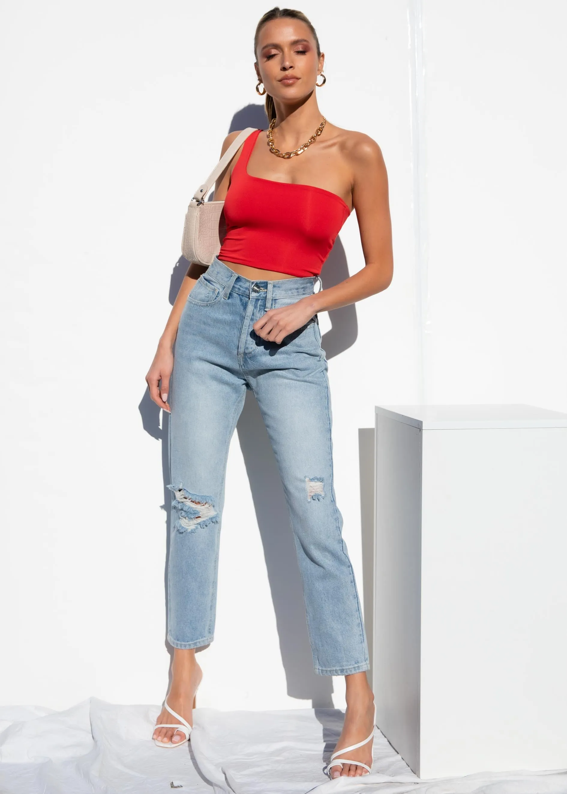 Lina One Shoulder Top - Red sold by Gingham & Heels product image thumbnail 5