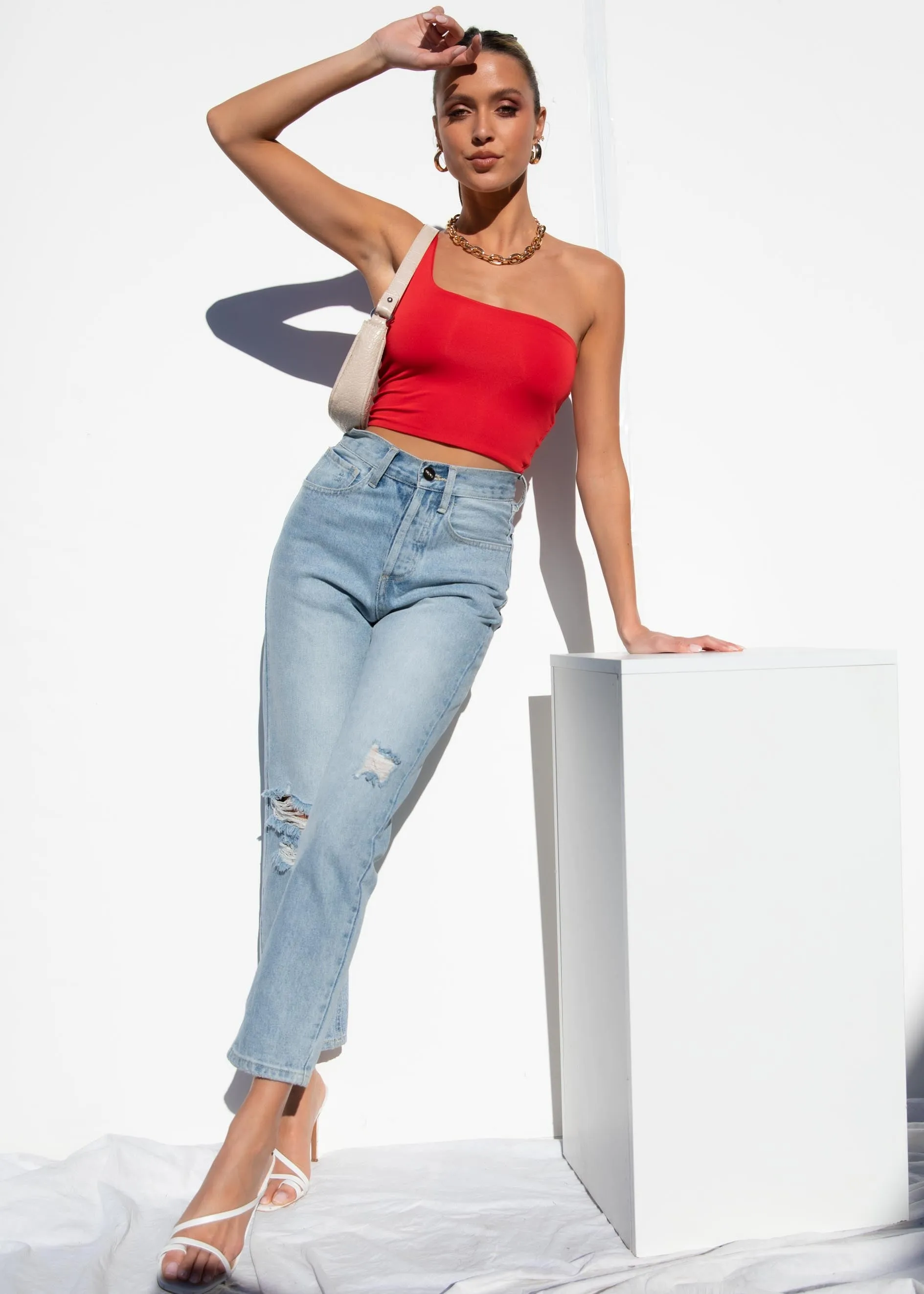 Lina One Shoulder Top - Red sold by Gingham & Heels product image thumbnail 2