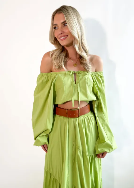 Gillia Cropped Blouse - Lime sold by Gingham & Heels