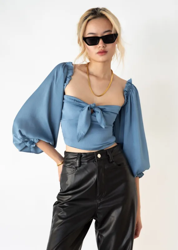 Inari Off The Shoulder Crop - Blue sold by Gingham & Heels